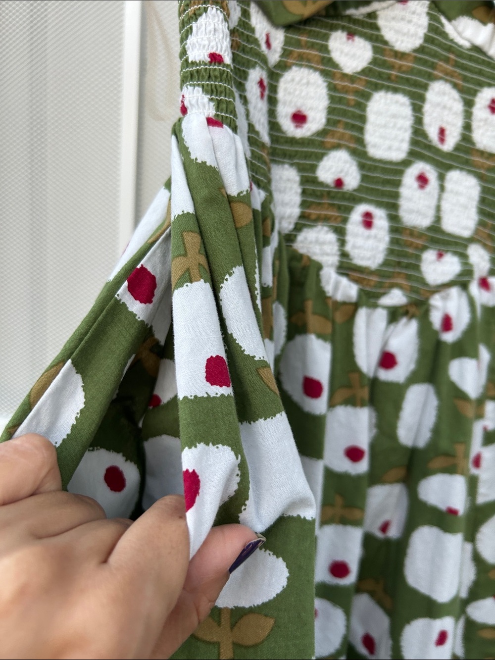 Olive Green Floral Sundress with Smocked Bodice - Picture 4 of 6